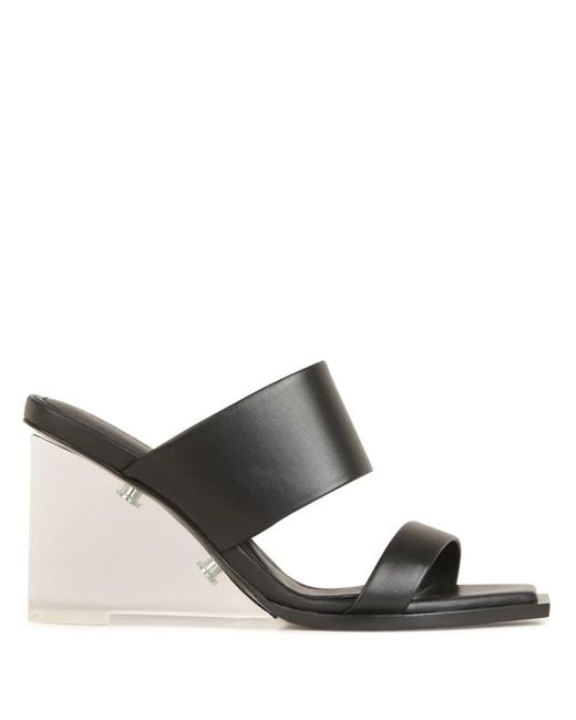 McQueen Black Plexi Runway Leather Wedge Sandals