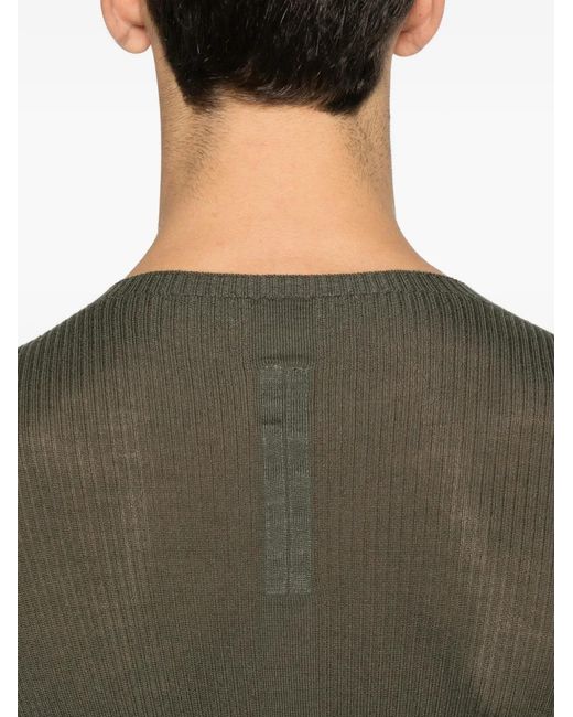 Rick Owens Green Ribbed-Knit T-Shirt for men