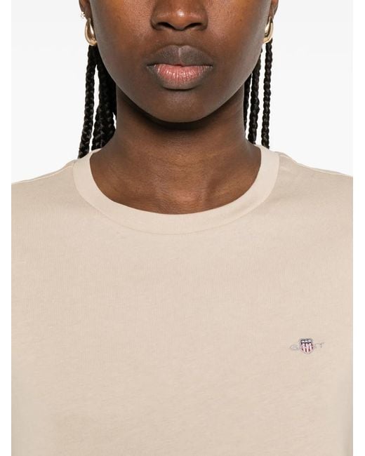 Gant White Logo-Embroidered T-Shirt