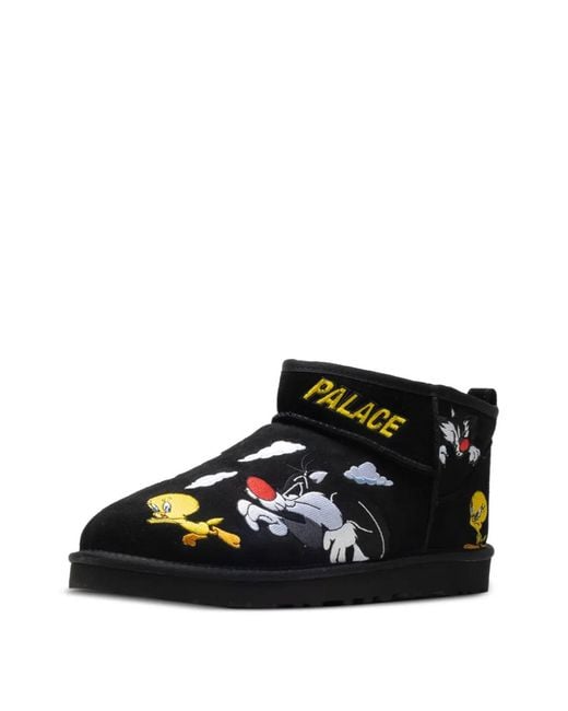 Ugg Black Ultra Mini Cartoon-Embroidered Boots for men