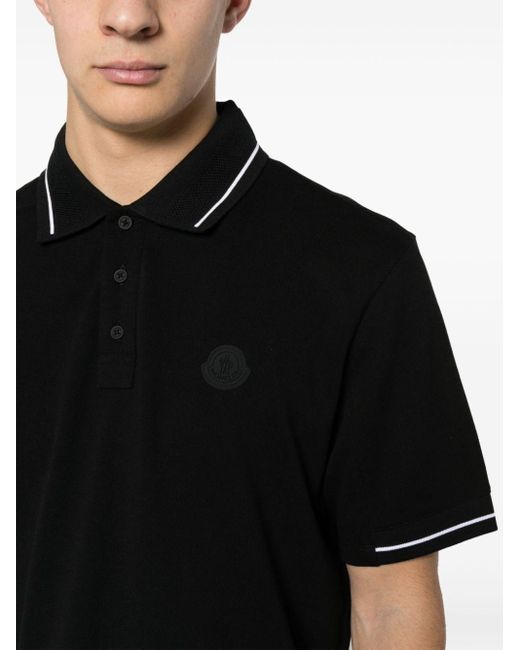 Moncler Black Logo-appliqué Polo Shirt for men