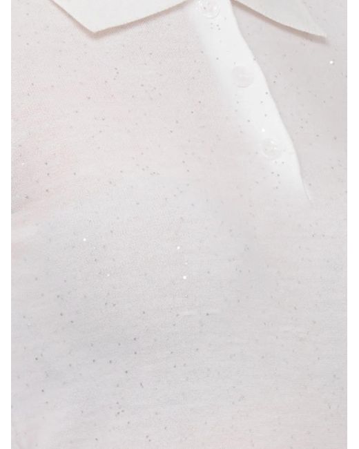Emme White Sequin-Embellished Polo Top