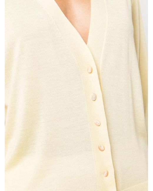 Jil Sander Natural Fine-Knit V-Neck Cardigan