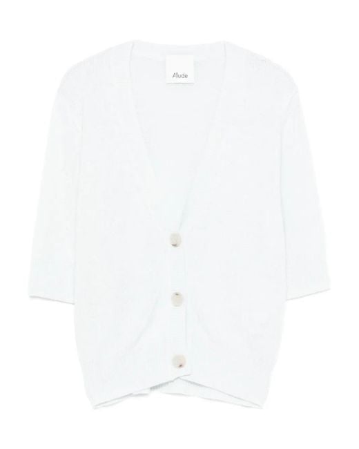 Allude White Button Short-Sleeve Cardigan