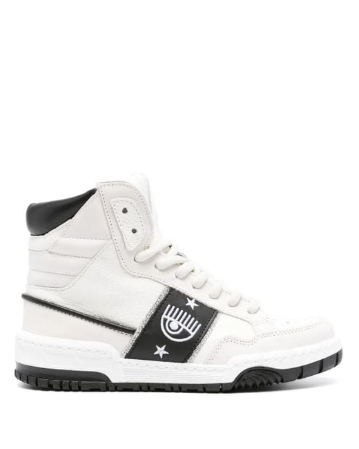 Chiara Ferragni White Eyelike-Embroidered Leather Sneakers