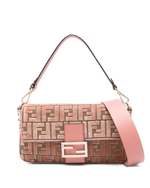 Borsa A Spalla Baguette Media Con Motivo Ff di Fendi in Pink