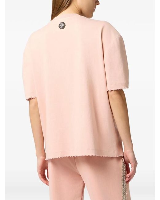 Philipp Plein Pink Logo-Strass T-Shirt