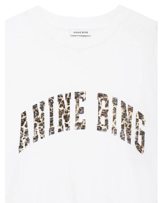 Anine Bing White Walker Leopard-Print Logo T-Shirt