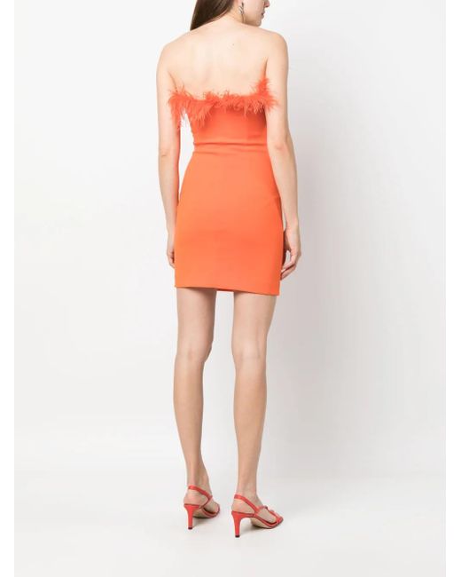 Patrizia Pepe Orange Robe-Bustier Bordée De Plumes À Coupe Courte