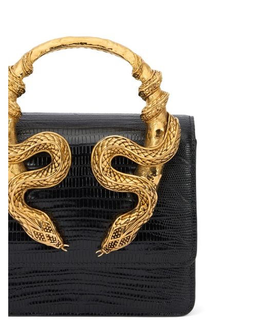Roberto Cavalli Black Snake-Embellished Chain Tote Bag