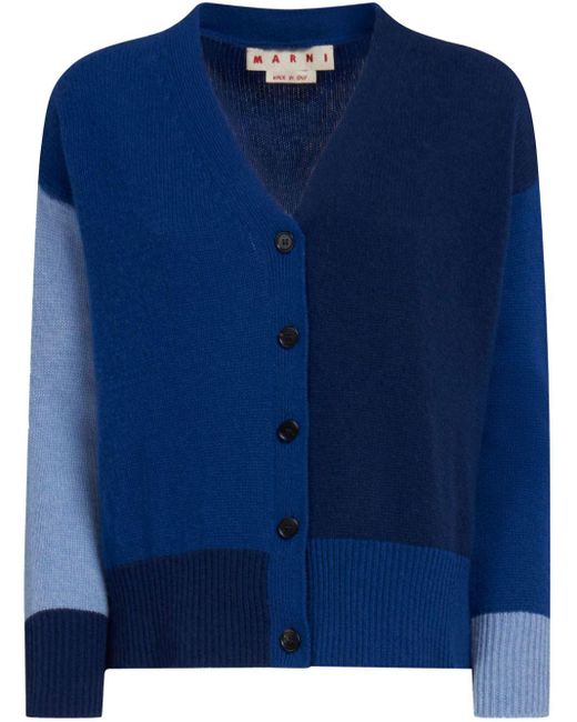 Marni Blue Colour-block Cashmere Cardigan