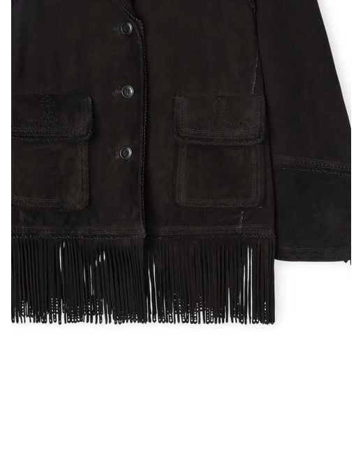 Ermanno Scervino Black Single-Breasted Suede Fringe Jacket