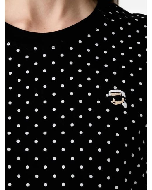 Karl Lagerfeld Black Polka-Dot Logo-Patch T-Shirt