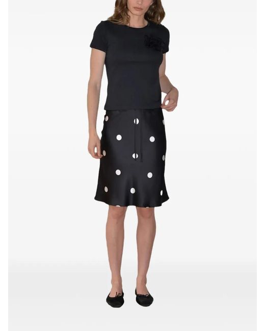 Hai Black Lucia Polka-Dot Satin Midi Skirt