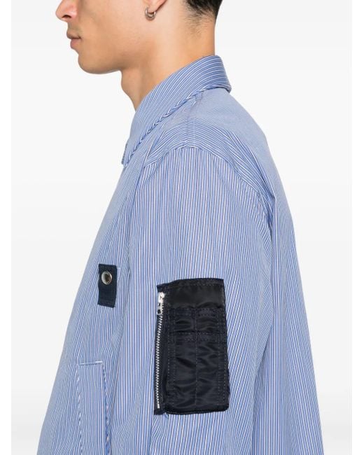 メンズ Sacai ストライプパネル ボンバージャケット Blue