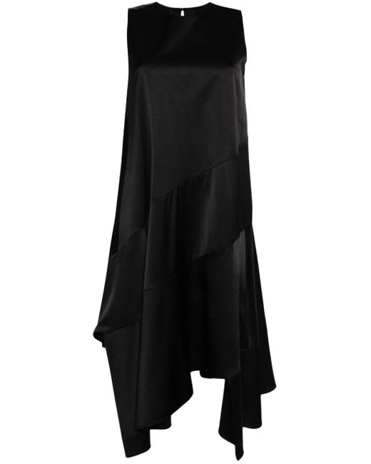 JNBY Black Asymmetric Satin Midi Dress