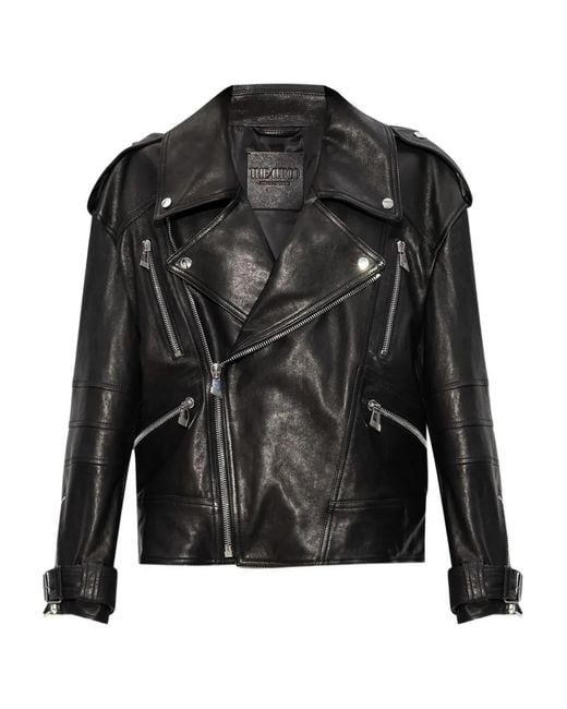 The Attico Black Leather Biker Jacket
