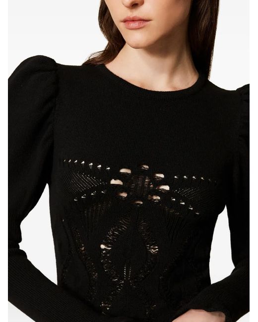Twinset Black Crochet-Knit Mini Dress