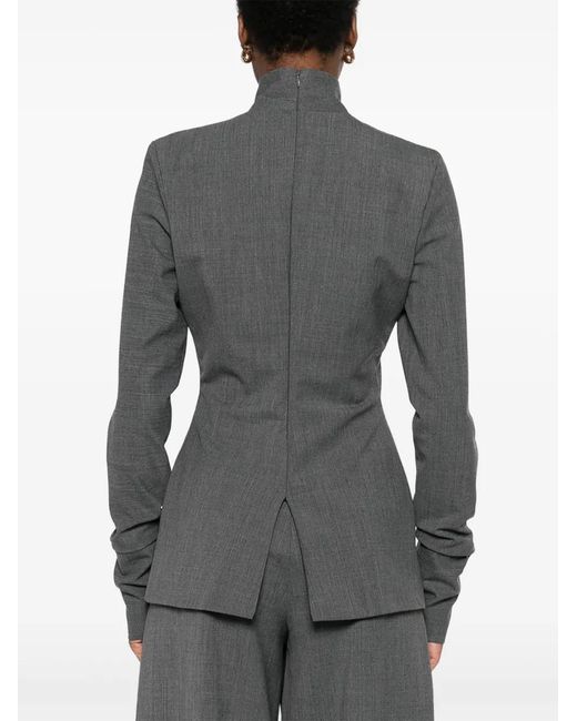 Thelatest Gray Funnel-Neck Long-Sleeve Top