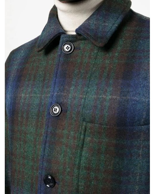 Aspesi Blue Plaid Virgin-Wool Shirt Jacket for men