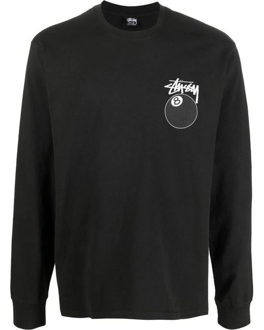 Stussy Black Logo-Print Long-Sleeved T-Shirt for men