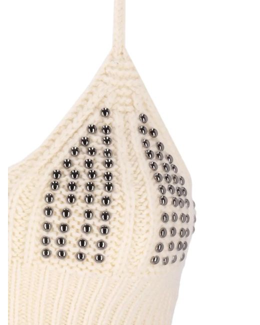 Laneus Natural Embellished Knitted Top