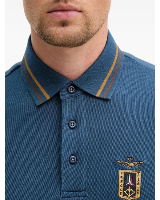 Aeronautica Militare Blue Embroidered-Logo Piqué Polo Shirt for men
