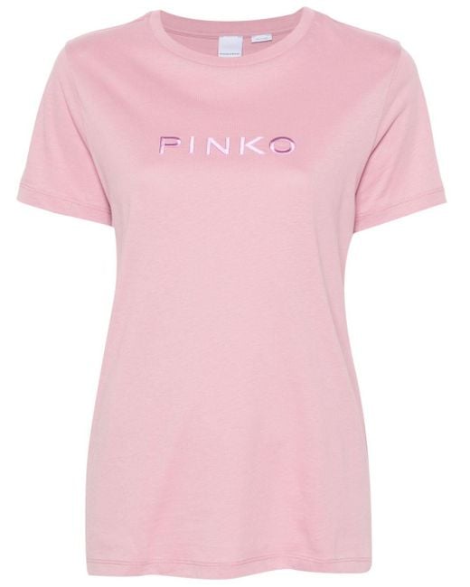 T-shirt en coton à logo brodé Pinko en coloris Pink