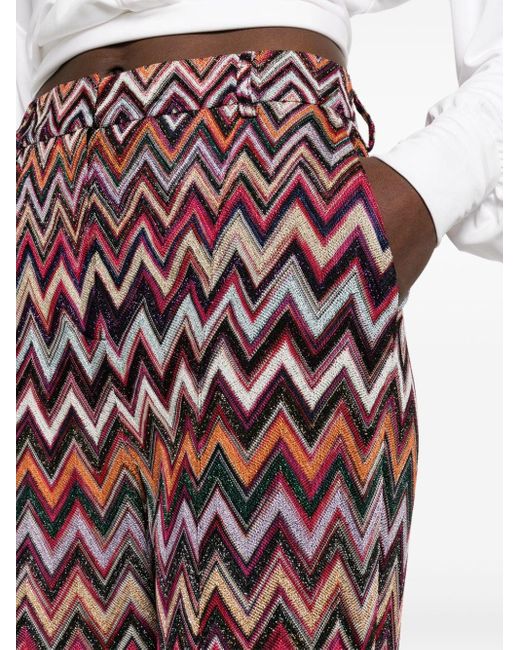 Missoni Red Multicolour Zigzag-pattern Lurex Trousers - Women's - Cupro/polyester/viscose