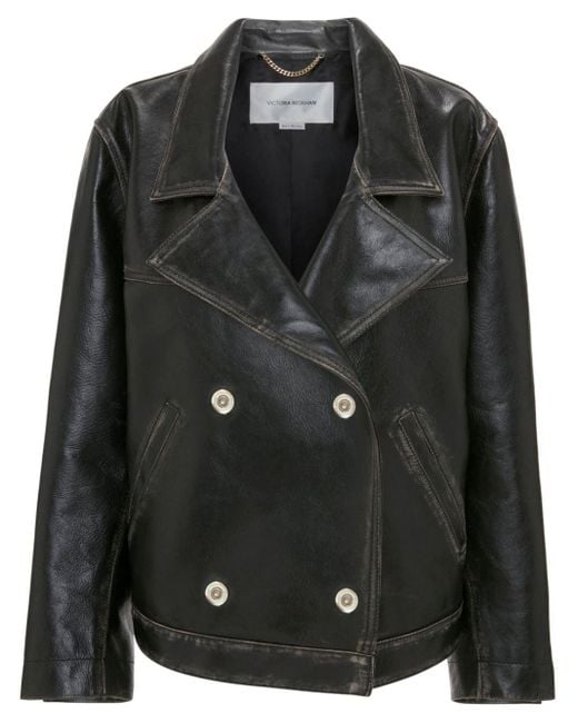 Victoria Beckham Black Double-breasted Leather Jacket