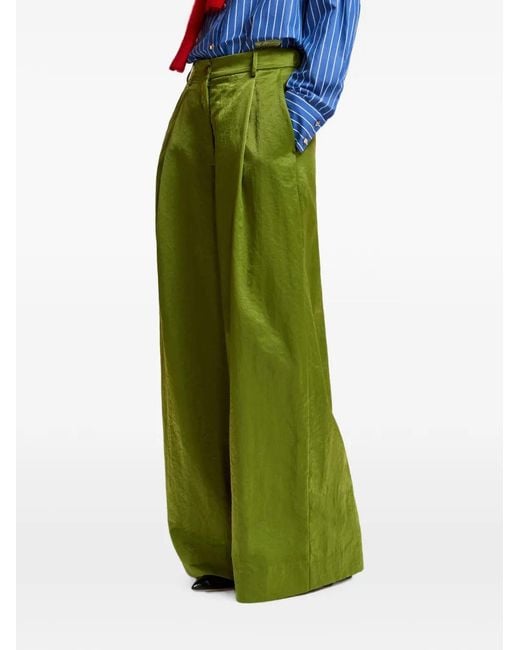 Essentiel Antwerp Green Pleated Wide-Leg Trousers