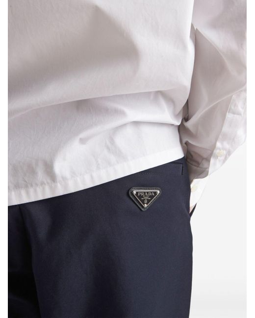 Prada Blue Triangle-logo Satin Trousers for men
