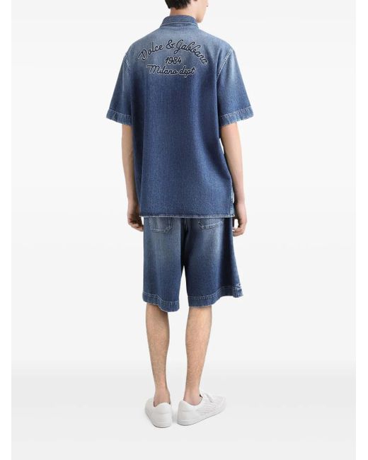 Dolce & Gabbana Blue Logo-Embroidered Denim Shorts for men