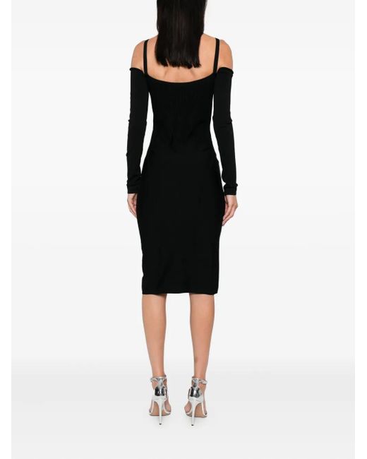 Mugler Geribbelde Off-Shoulder Mini-Jurk in het Black