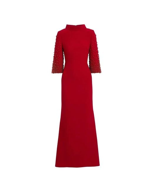 Badgley Mischka Red Bead-Embellished Crepe Gown