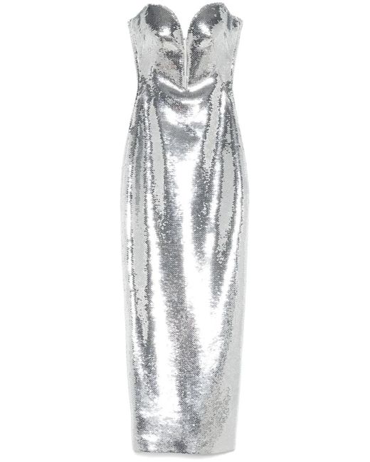 Monot White Sequinned Bustier Midi Dress