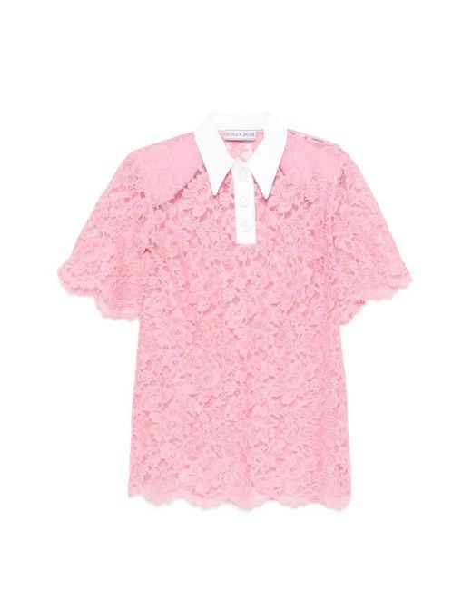 ROWEN ROSE Pink Lace Polo Top