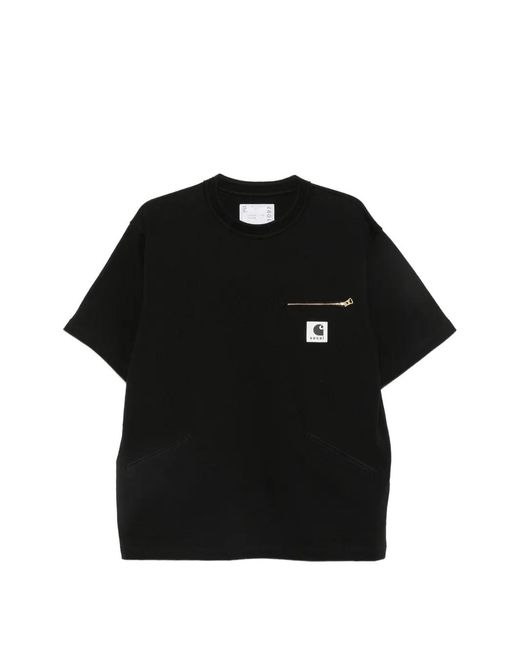 Carhartt Black X Sacai Logo-Patch Zip-Pocket T-Shirt for men