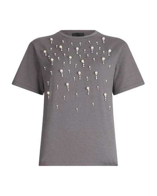 Liu Jo Gray T-Shirt mit Perlenverzierung