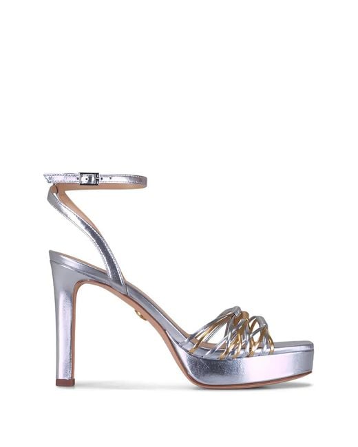 Veronica Beard White Metallic-Effect Strappy Sandals