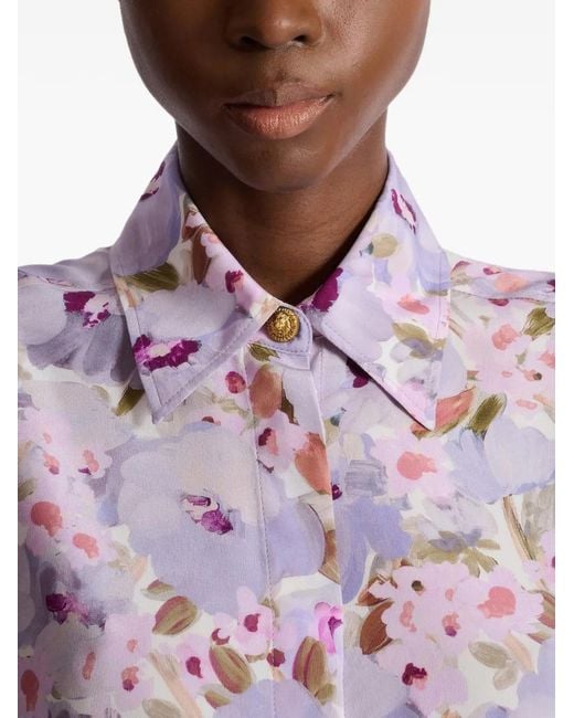 Balmain Purple Floral-Print Shirt