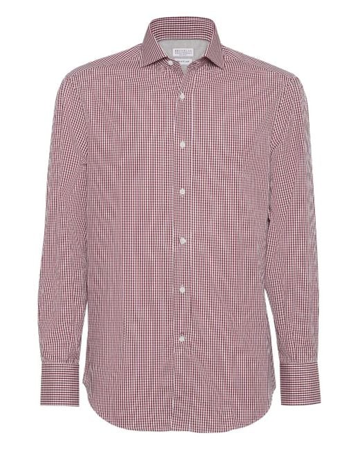 メンズ Brunello Cucinelli チェック シャツ Purple