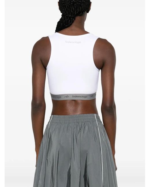 Balenciaga White Logo-Print Cropped Tank Top