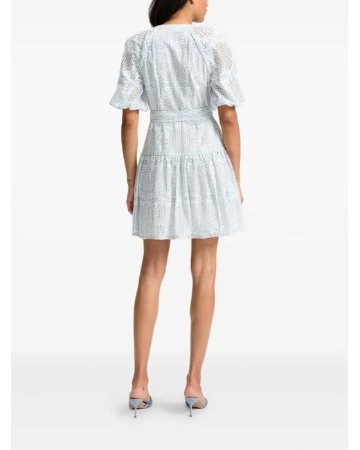 Veronica Beard Blue Bobbie Puff-Sleeve Dress