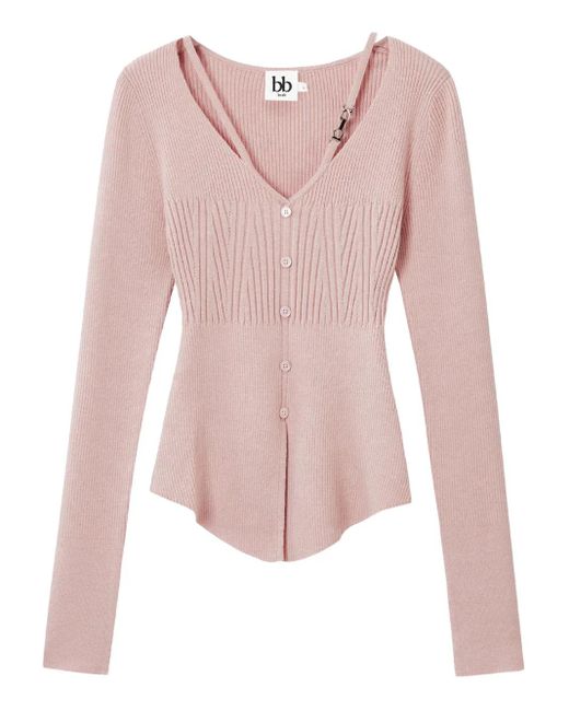 B+ AB Pink Button-Fastening Ribbed Cardigan