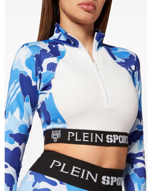 Philipp Plein Blue Cropped Zip-up Sweatshirt
