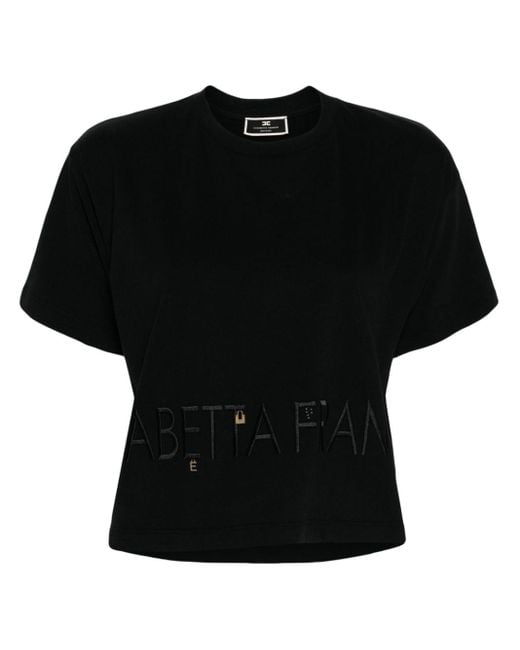 Elisabetta Franchi T-shirt Met Geborduurd Logo in het Black