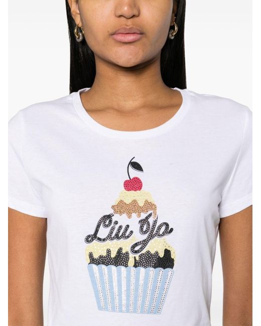 Liu Jo White Rhinestone-embellished Cotton T-shirt