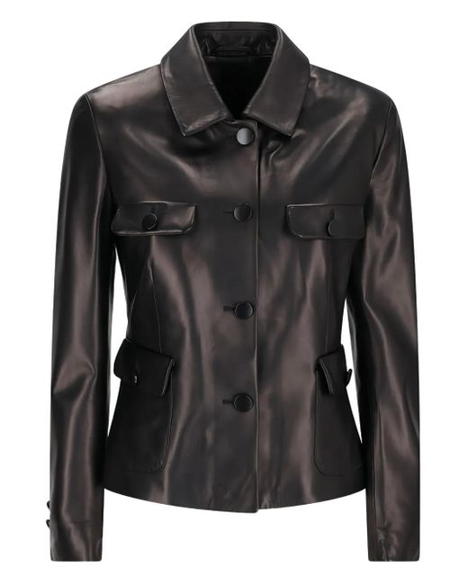 Tagliatore Leren Jack Met Klepzak En Knoopsluiting in het Black
