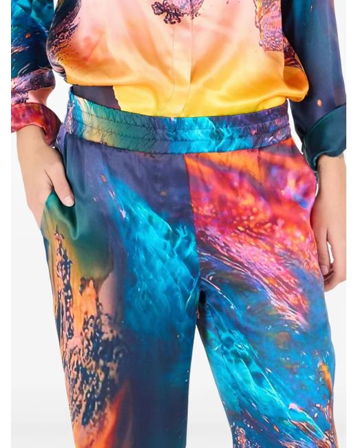 Roberto Cavalli Blue Wave-Print Trousers